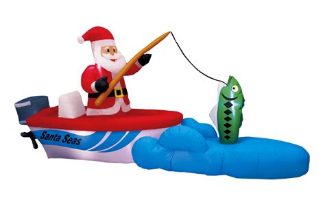 All of them light up great - Santa, the boat, the big fish and the big blue wave below the fish. . Blow up fishing santa